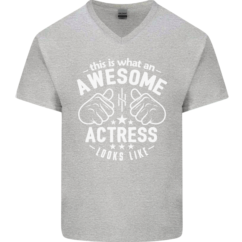 This Is What an Awesome Actress Looks Like Mens V-Neck Cotton T-Shirt Sports Grey