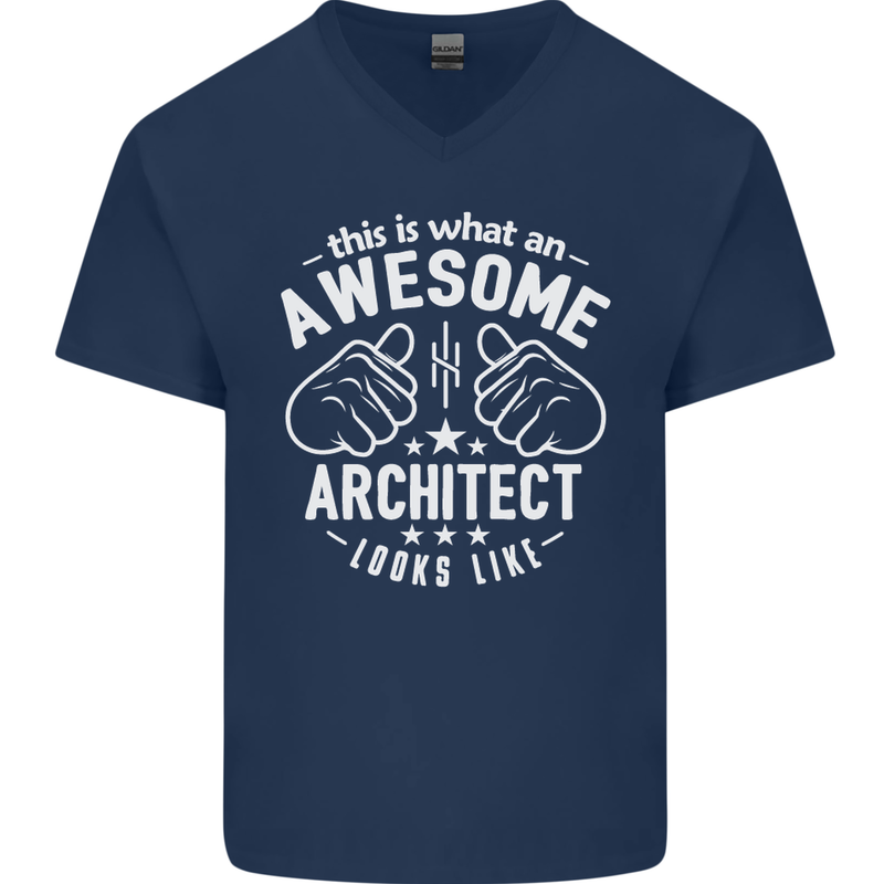 This Is What an Awesome Architect Looks Like Mens V-Neck Cotton T-Shirt Navy Blue