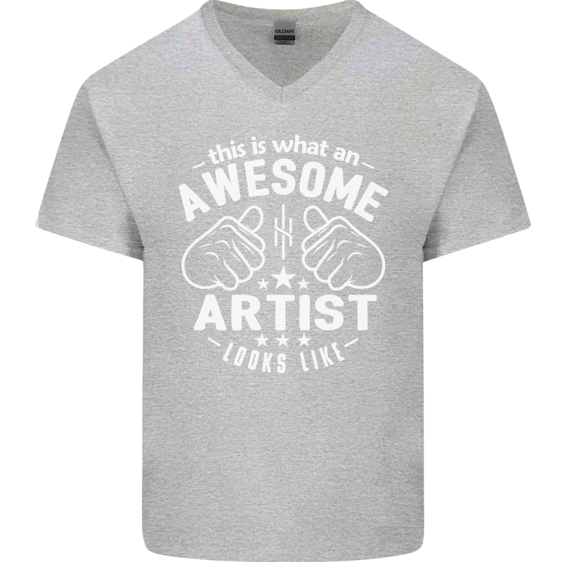 This Is What an Awesome Artist Looks Like Mens V-Neck Cotton T-Shirt Sports Grey