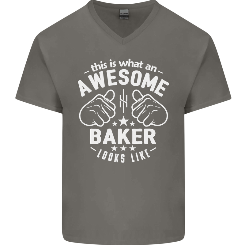 This Is What an Awesome Baker Looks Like Mens V-Neck Cotton T-Shirt Charcoal