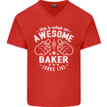 This Is What an Awesome Baker Looks Like Mens V-Neck Cotton T-Shirt Red