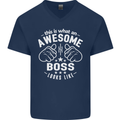This Is What an Awesome Boss Looks Like Mens V-Neck Cotton T-Shirt Navy Blue