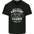 This Is What an Awesome Cashier Looks Like Mens V-Neck Cotton T-Shirt Black