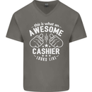 This Is What an Awesome Cashier Looks Like Mens V-Neck Cotton T-Shirt Charcoal