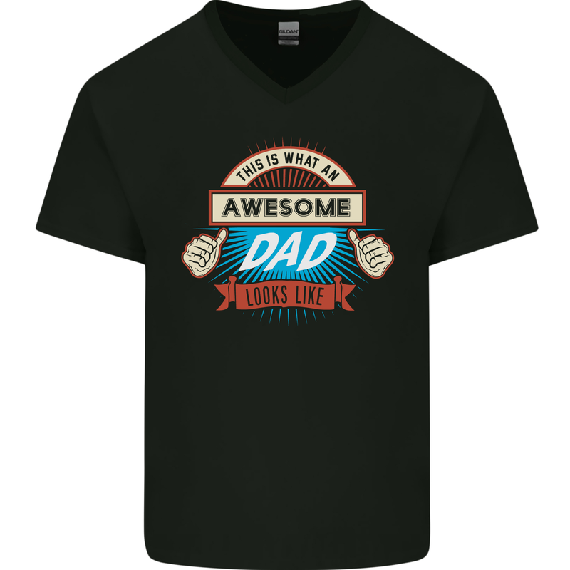 This Is What an Awesome Dad Father's Day Mens V-Neck Cotton T-Shirt Black