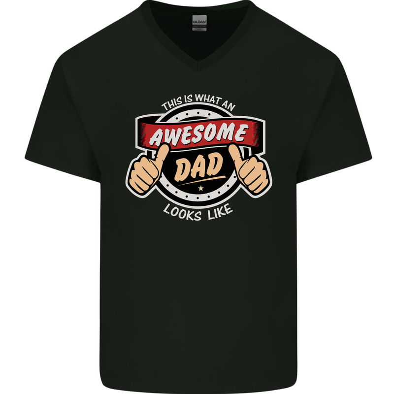 This Is What an Awesome Dad Father's Day Mens V-Neck Cotton T-Shirt Black
