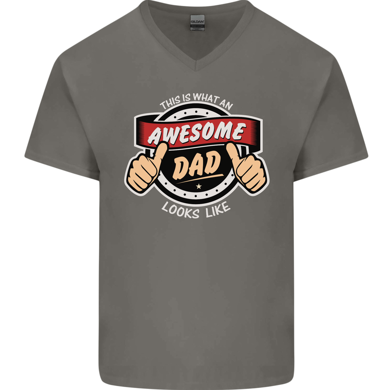 This Is What an Awesome Dad Father's Day Mens V-Neck Cotton T-Shirt Charcoal