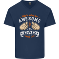 This Is What an Awesome Dad Father's Day Mens V-Neck Cotton T-Shirt Navy Blue