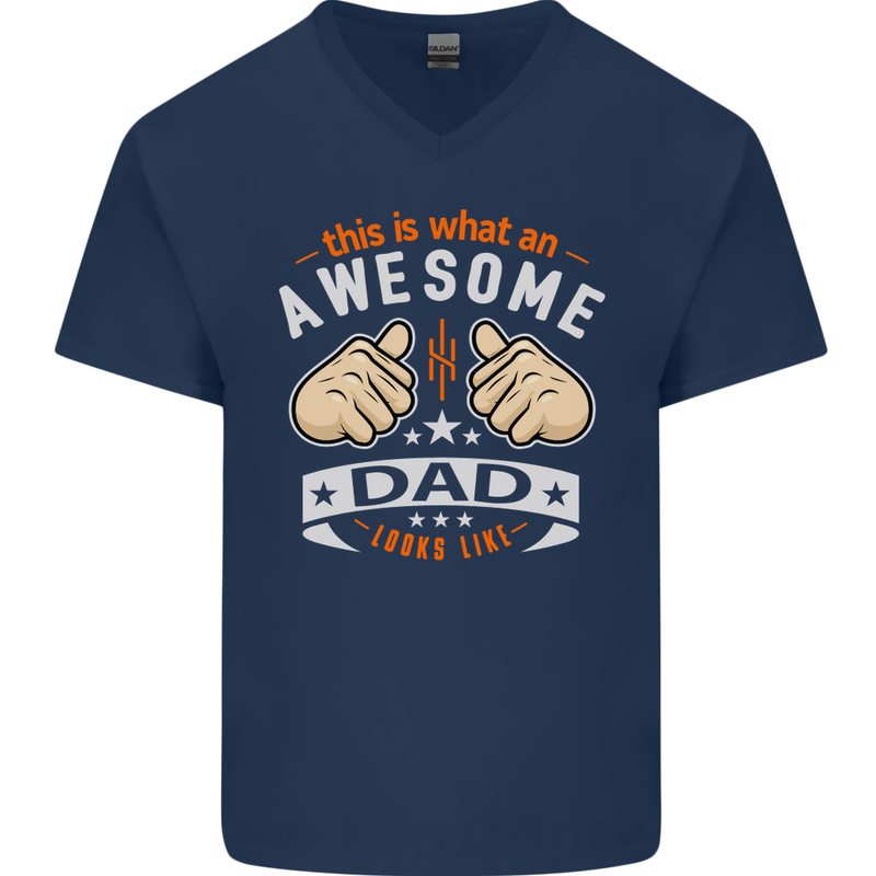 This Is What an Awesome Dad Father's Day Mens V-Neck Cotton T-Shirt Navy Blue