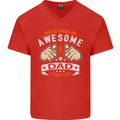 This Is What an Awesome Dad Father's Day Mens V-Neck Cotton T-Shirt Red
