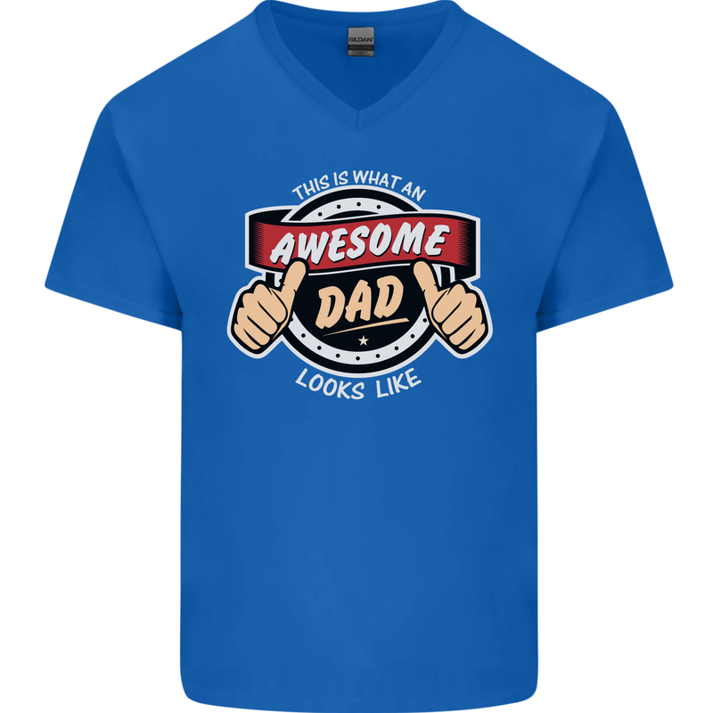 This Is What an Awesome Dad Father's Day Mens V-Neck Cotton T-Shirt Royal Blue