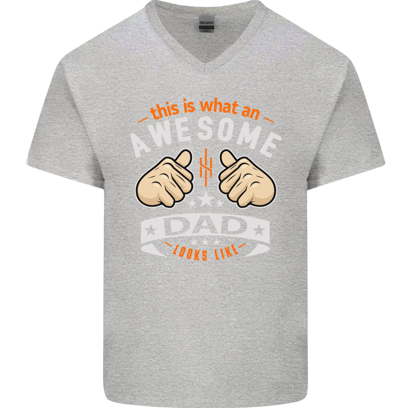 This Is What an Awesome Dad Father's Day Mens V-Neck Cotton T-Shirt Sports Grey