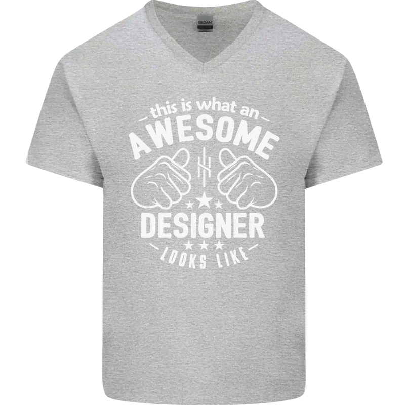 This Is What an Awesome Designer Looks Like Mens V-Neck Cotton T-Shirt Sports Grey