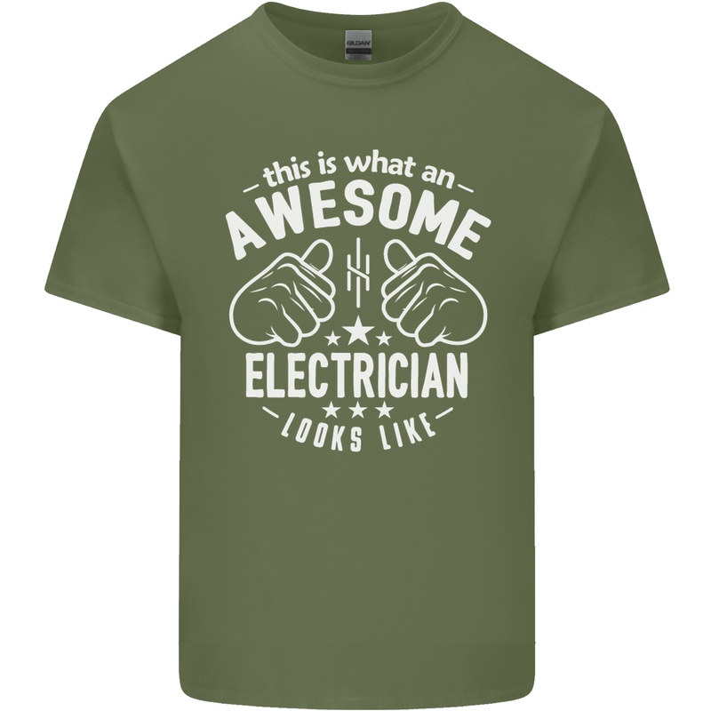 This Is What an Awesome Electrician Looks Like Mens Cotton T-Shirt Tee Top Military Green