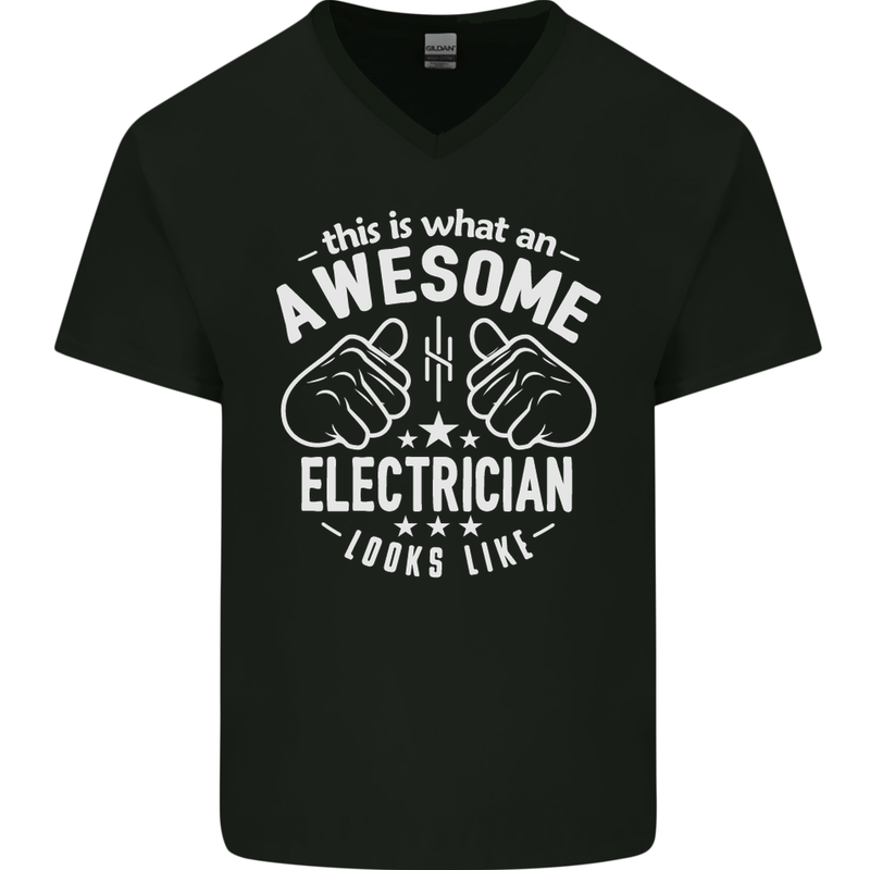 This Is What an Awesome Electrician Looks Like Mens V-Neck Cotton T-Shirt Black
