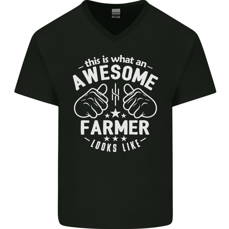This Is What an Awesome Farmer Looks Like Mens V-Neck Cotton T-Shirt Black