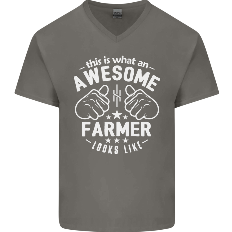 This Is What an Awesome Farmer Looks Like Mens V-Neck Cotton T-Shirt Charcoal