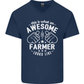 This Is What an Awesome Farmer Looks Like Mens V-Neck Cotton T-Shirt Navy Blue