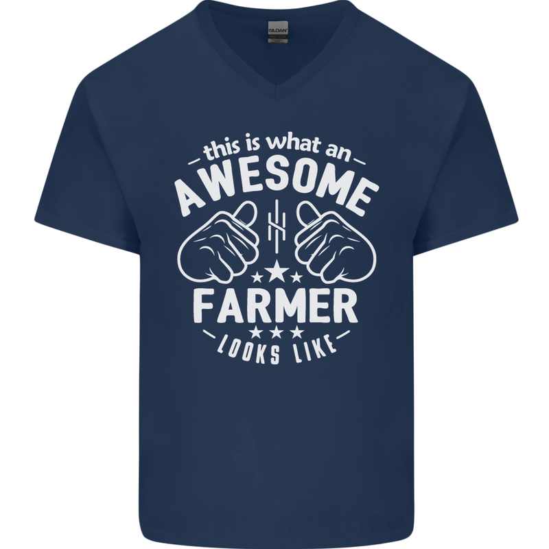 This Is What an Awesome Farmer Looks Like Mens V-Neck Cotton T-Shirt Navy Blue