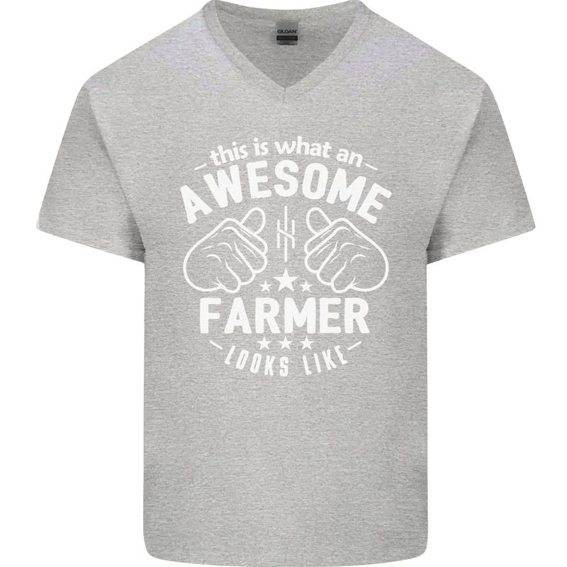 This Is What an Awesome Farmer Looks Like Mens V-Neck Cotton T-Shirt Sports Grey