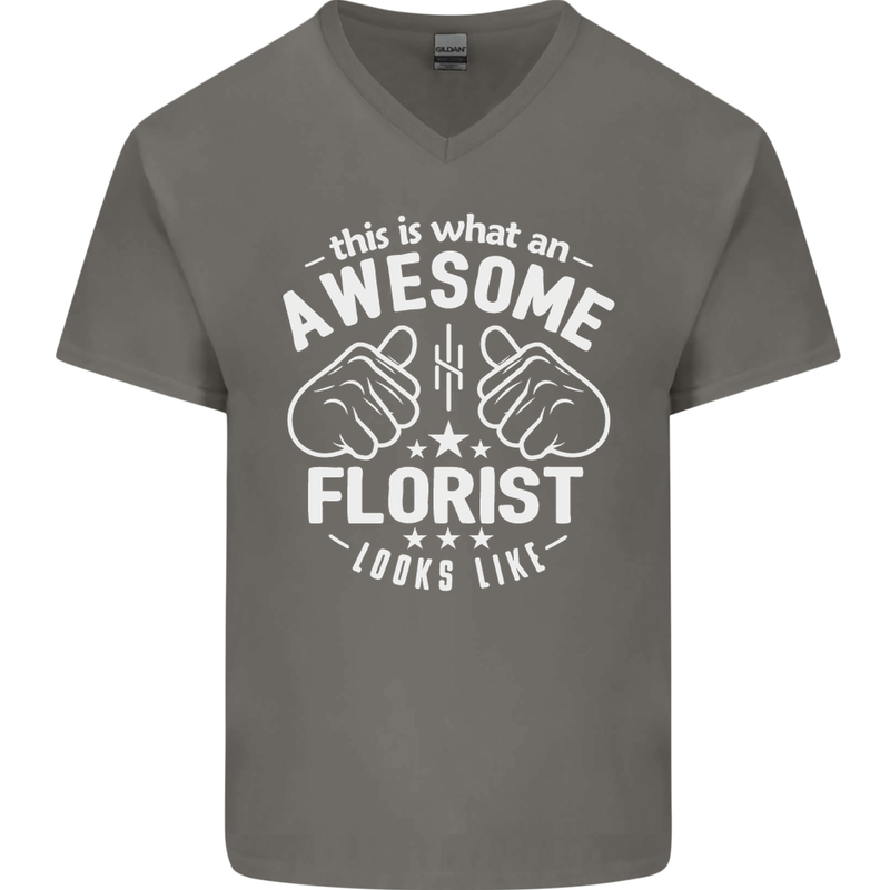 This Is What an Awesome Florist Looks Like Mens V-Neck Cotton T-Shirt Charcoal
