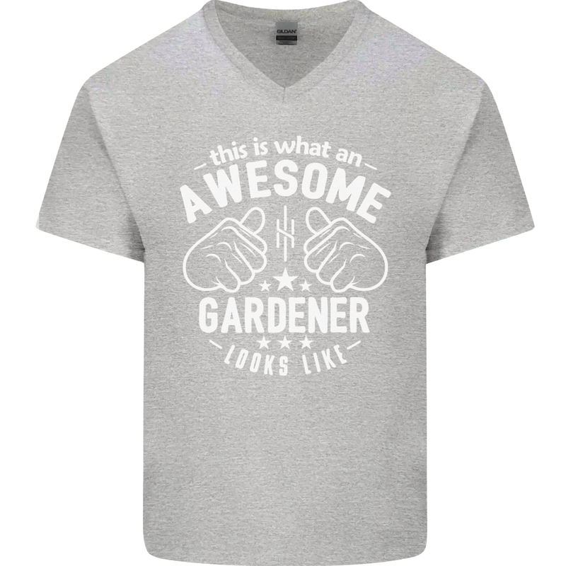 This Is What an Awesome Gardener Looks Like Mens V-Neck Cotton T-Shirt Sports Grey