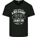 This Is What an Awesome Janitor Looks Like Mens V-Neck Cotton T-Shirt Black
