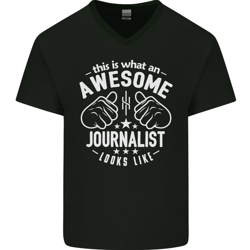 This Is What an Awesome Journalist Looks Like Mens V-Neck Cotton T-Shirt Black