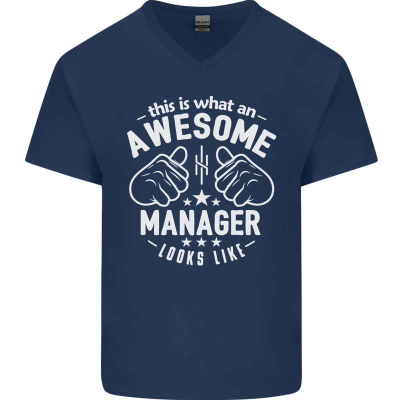This Is What an Awesome Manager Looks Like Mens V-Neck Cotton T-Shirt Navy Blue