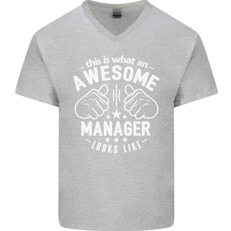 This Is What an Awesome Manager Looks Like Mens V-Neck Cotton T-Shirt Sports Grey