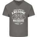 This Is What an Awesome Masseuse Looks Like Mens V-Neck Cotton T-Shirt Charcoal