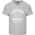 This Is What an Awesome Midwife Looks Like Mens V-Neck Cotton T-Shirt Sports Grey