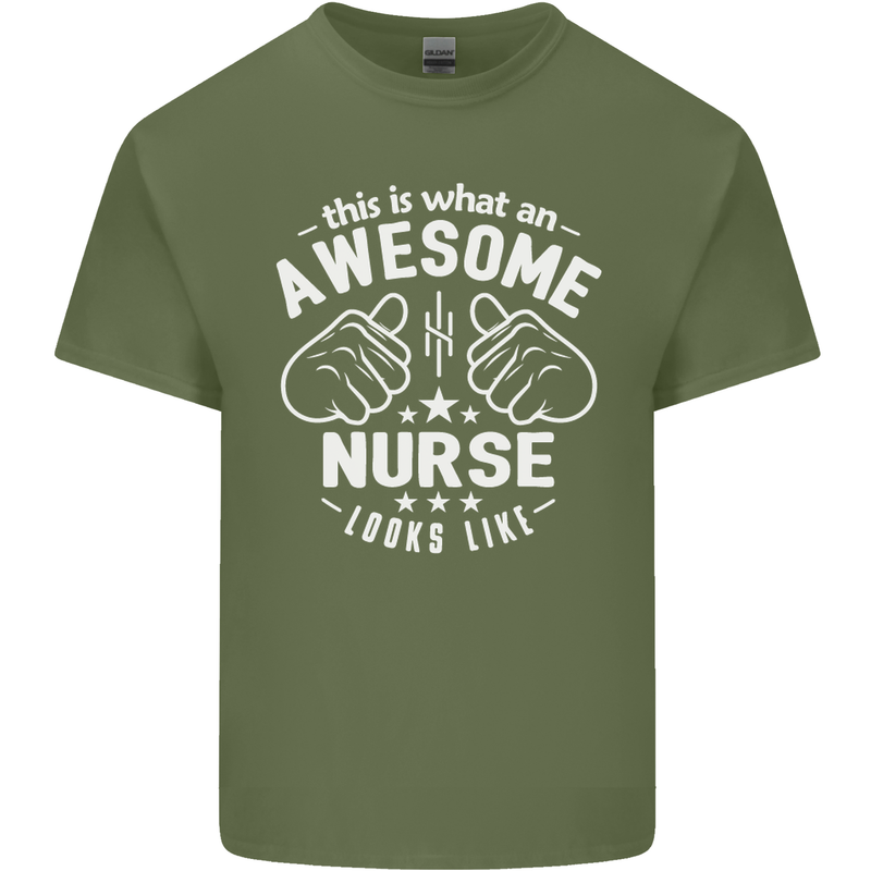 This Is What an Awesome Nurse Looks Like Mens Cotton T-Shirt Tee Top Military Green