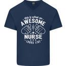 This Is What an Awesome Nurse Looks Like Mens V-Neck Cotton T-Shirt Navy Blue