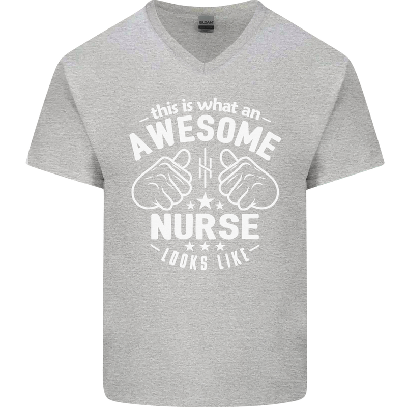 This Is What an Awesome Nurse Looks Like Mens V-Neck Cotton T-Shirt Sports Grey