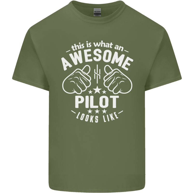 This Is What an Awesome Pilot Looks Like Mens Cotton T-Shirt Tee Top Military Green