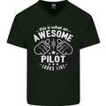 This Is What an Awesome Pilot Looks Like Mens V-Neck Cotton T-Shirt Black