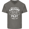 This Is What an Awesome Pilot Looks Like Mens V-Neck Cotton T-Shirt Charcoal