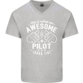 This Is What an Awesome Pilot Looks Like Mens V-Neck Cotton T-Shirt Sports Grey