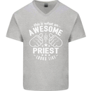 This Is What an Awesome Priest Looks Like Mens V-Neck Cotton T-Shirt Sports Grey