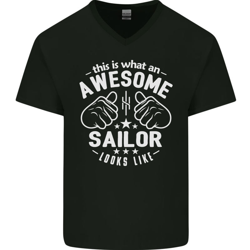 This Is What an Awesome Sailor Looks Like Mens V-Neck Cotton T-Shirt Black