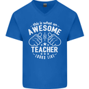 This Is What an Awesome Teacher Looks Like Mens V-Neck Cotton T-Shirt Royal Blue