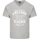 This Is What an Awesome Teacher Looks Like Mens V-Neck Cotton T-Shirt Sports Grey