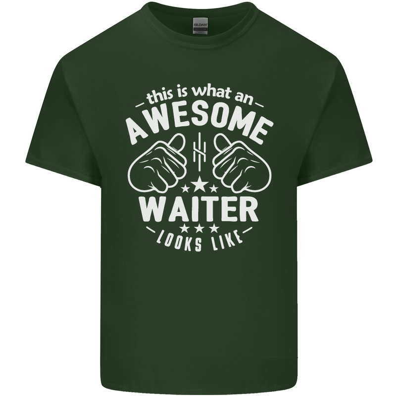 This Is What an Awesome Waiter Looks Like Mens Cotton T-Shirt Tee Top Forest Green
