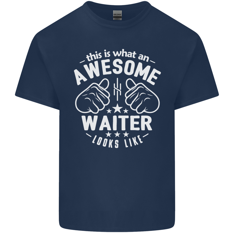 This Is What an Awesome Waiter Looks Like Mens Cotton T-Shirt Tee Top Navy Blue