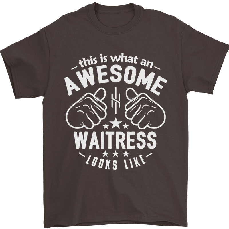 This Is What an Awesome Waitress Looks Like Mens T-Shirt Cotton Gildan Dark Chocolate