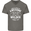 This Is What an Awesome Welder Looks Like Mens V-Neck Cotton T-Shirt Charcoal
