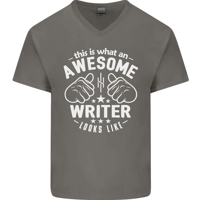 This Is What an Awesome Writer Looks Like Mens V-Neck Cotton T-Shirt Charcoal