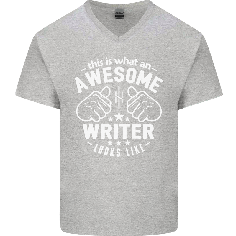 This Is What an Awesome Writer Looks Like Mens V-Neck Cotton T-Shirt Sports Grey