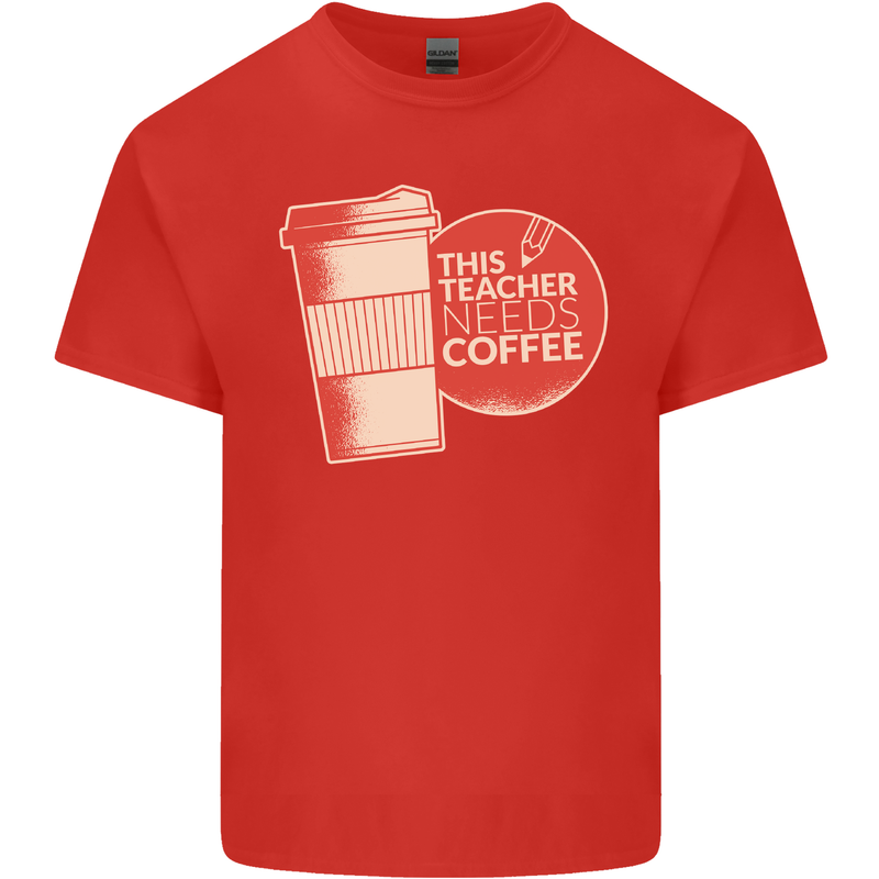 This Teacher Needs Coffee Funny Teaching Mens Cotton T-Shirt Tee Top Red